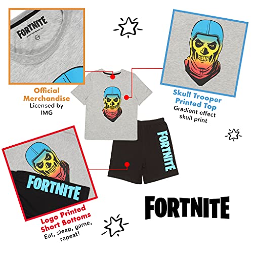 Fortnite Gradient Skull Short Pyjamas Set, Kids, 7-16 Years, Black/Heather Grey, Official Merchandise