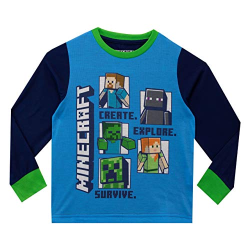 Minecraft Pyjamas | Steve & Creeper Boys Pjs | Long Sleeve Boys' Pyjama Sets | Gamer Pj Set for Kids Multicoloured Age 8 to 9 Years