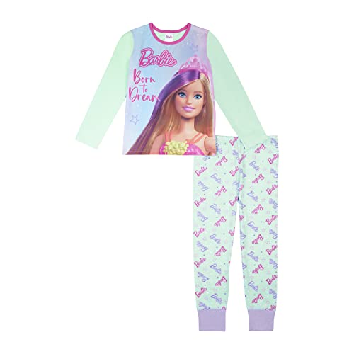 Barbie Girls Pyjamas PJ Set, Doll PJs For Girls, Ages 3 to 10 Years, Official Mattel Merchandise (as8, age, 5_years, 6_years, 5-6 Years) Green