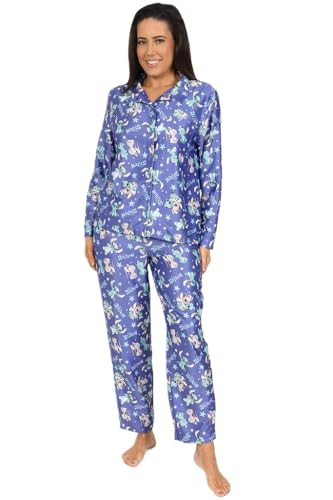 Disney Lilo & Stitch Womens and Girls Long Satin Pyjama Set Two Piece Pyjamas Silk Satin (13-14 Years) Purple