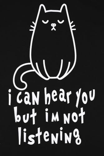 Girls I Can Hear You But I'm Not Listening Cat Long Cotton Pyjama Set (13-14 Years) Black