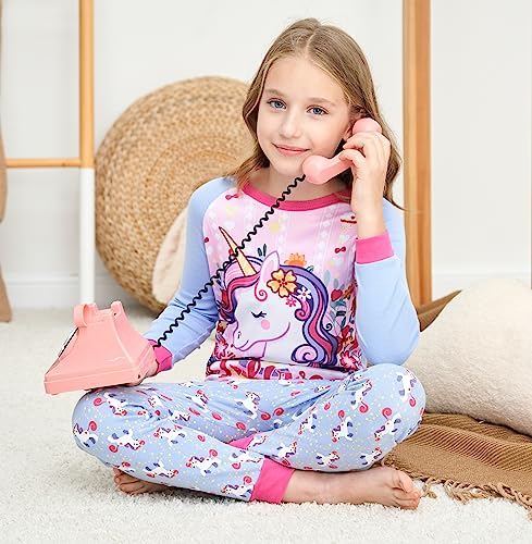 SOIBEEN Girls Pyjamas Set Girls Sleepwear Unicorn Pajamas 100% Cotton PJs 6-7 Years Toddler Clothes Long Sleeve 4-Piece Set