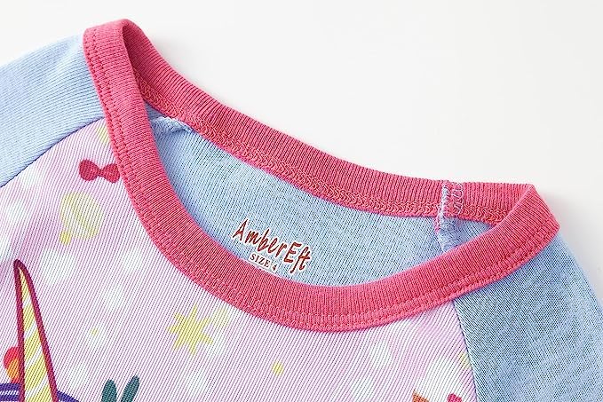 SOIBEEN Girls Pyjamas Set Girls Sleepwear Unicorn Pajamas 100% Cotton PJs 6-7 Years Toddler Clothes Long Sleeve 4-Piece Set