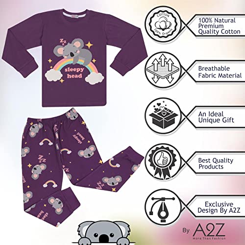 A2Z 4 Kids Girls Pyjamas Children Rainbow & Koala Print Purple PJs 2 Piece - PJS 214 Koala Purple_9-10