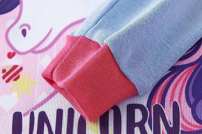 SOIBEEN Girls Pyjamas Set Girls Sleepwear Unicorn Pajamas 100% Cotton PJs 6-7 Years Toddler Clothes Long Sleeve 4-Piece Set