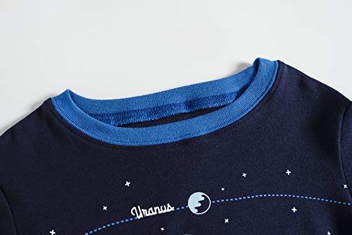 Popshion Boys Pyjamas Set 100% Cotton Planet Pjs Toddler Long Sleeve Sleepwear Kids Clothes 2 Piece Outfit Space T Shirt 6-7 Years
