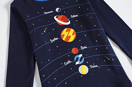 Popshion Boys Pyjamas Set 100% Cotton Planet Pjs Toddler Long Sleeve Sleepwear Kids Clothes 2 Piece Outfit Space T Shirt 6-7 Years