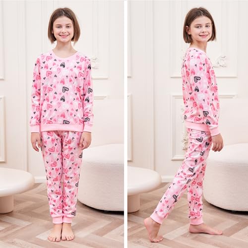 The Essentials Wardrobe Girls LS Pyjamas Set - Sketch Hearts- 8/9 Years