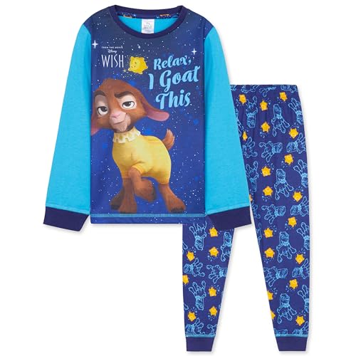 Disney Wish Girls Pyjamas for Kids - 2 Piece Long PJs Cosy Breathable Lounge Wear 3-12 Years Nightwear - Gifts for Girls (Blue Wish, 3-4 Years)