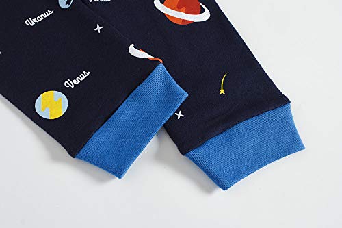 Popshion Boys Pyjamas Set 100% Cotton Planet Pjs Toddler Long Sleeve Sleepwear Kids Clothes 2 Piece Outfit Space T Shirt 6-7 Years