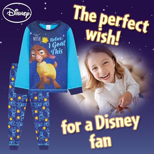 Disney Wish Girls Pyjamas for Kids - 2 Piece Long PJs Cosy Breathable Lounge Wear 3-12 Years Nightwear - Gifts for Girls (Blue Wish, 3-4 Years)