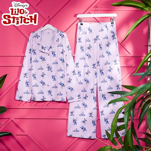 Disney Stitch Girls PJs for Kids Teenagers - 2 Piece Long Girls Pyjamas Breathable Lounge Wear 7-14 - Years Stitch Gifts (Pink, 7-8 Years)