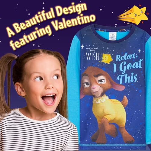Disney Wish Girls Pyjamas for Kids - 2 Piece Long PJs Cosy Breathable Lounge Wear 3-12 Years Nightwear - Gifts for Girls (Blue Wish, 3-4 Years)