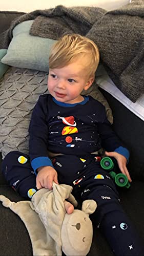 Popshion Boys Pyjamas Set 100% Cotton Planet Pjs Toddler Long Sleeve Sleepwear Kids Clothes 2 Piece Outfit Space T Shirt 6-7 Years
