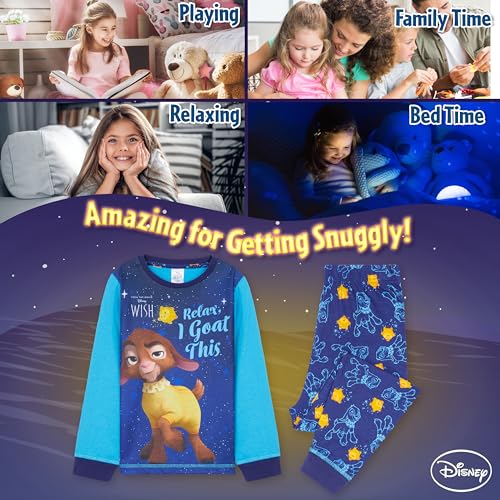 Disney Wish Girls Pyjamas for Kids - 2 Piece Long PJs Cosy Breathable Lounge Wear 3-12 Years Nightwear - Gifts for Girls (Blue Wish, 3-4 Years)