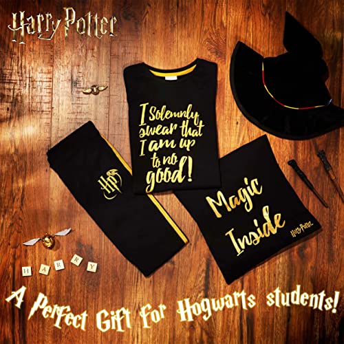 Harry Potter Pyjamas for Girls Teens Nightwear Long Sleeve 100% Cotton Soft Breathable Lounge Wear PJs for Girls Black/Gold Age 7-14 Gifts for Girls (Black/Gold, 11-12 Years)