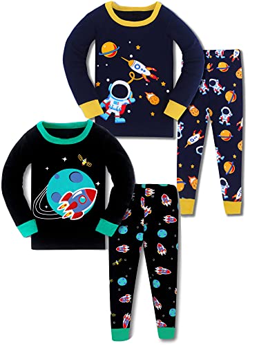 SOIBEEN Pyjamas for Boys Space Nightwear Cotton Clothes Kids Sleepwear Long Sleeve PJs Set 4 Pieces Set 6-7 Years