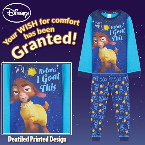 Disney Wish Girls Pyjamas for Kids - 2 Piece Long PJs Cosy Breathable Lounge Wear 3-12 Years Nightwear - Gifts for Girls (Blue Wish, 3-4 Years)