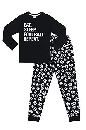 ThePyjamaFactory Boys Eat Sleep Football Repeat White Long Cotton Pyjamas (9-10 Years)