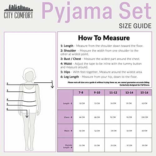 CityComfort Girls Pyjamas Set Satin Short PJs for Summer Pyjamas for Kids and Teenagers Ages 7-16 2 Piece Set Gifts for Girls (Lilac, 9-10 Years)