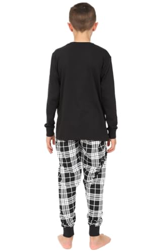 ThePyjamaFactory Boys Black and White Long Tartan Check Bottoms Pyjama Set Pjs For Kids (13-14 Years)