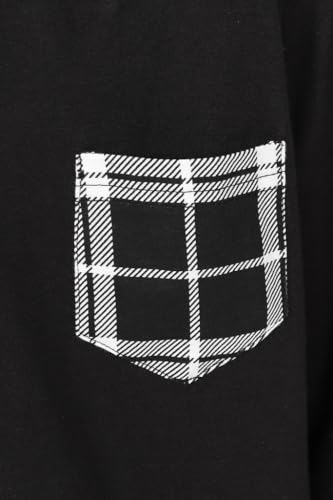 ThePyjamaFactory Boys Black and White Long Tartan Check Bottoms Pyjama Set Pjs For Kids (13-14 Years)