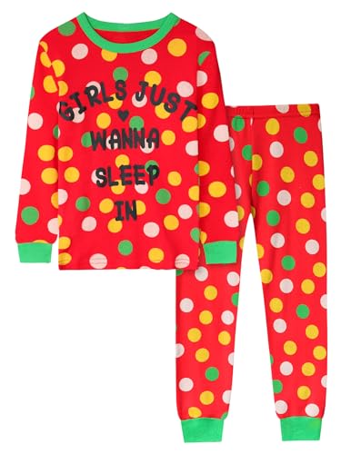 Vopawetty Girls Pyjamas Set, Cotton Christmas PJs for Winter Kids Christmas Dots - 4-5 Years