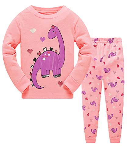 LXKA Clothing Dinasaur Girls 3-4 Years Kids Pyjamas Pjs Pink Little Toddler Winter Pajamas Children Clothes Sleepwear 100% Cotton Long Sleeve Shirts & Bottoms 2 Pieces Clothing Outfits Nightwear
