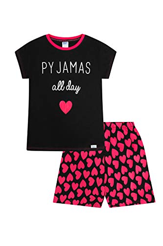 Cool Pyjamas All Day Heart Pink Black Girls Cotton Short Pyjamas (15-16 Years)