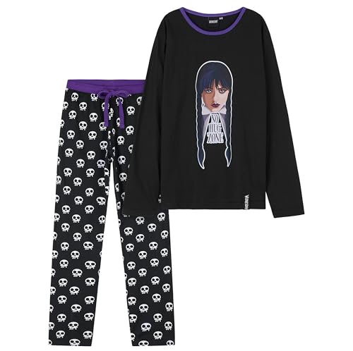 Wednesday Girls Pyjamas - Nightwear Long Sleeve & Bottoms PJs Lounge Set for Girls and Teenagers 7-16 Years Girls Gifts (Black/Wednesday, 11-12 Years)