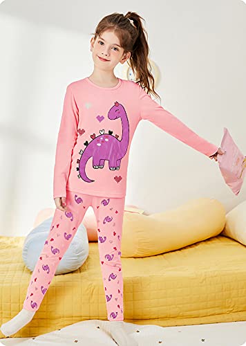 LXKA Clothing Dinasaur Girls 3-4 Years Kids Pyjamas Pjs Pink Little Toddler Winter Pajamas Children Clothes Sleepwear 100% Cotton Long Sleeve Shirts & Bottoms 2 Pieces Clothing Outfits Nightwear