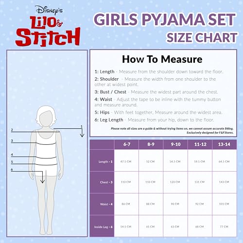 Disney Stitch Girls Pyjamas Kids Teenagers 2 Piece Nightwear Sets Long Girls PJs Soft Breathable Lounge Wear 6-14 Years (Blue, 7-8 Years)