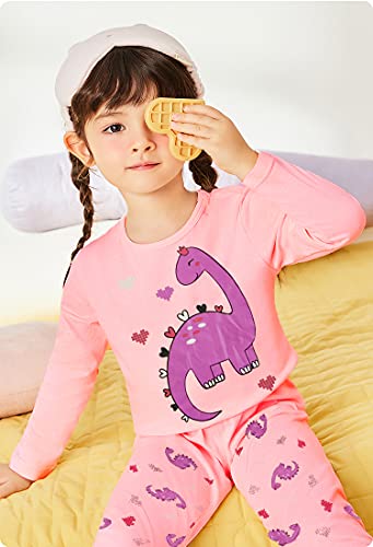 LXKA Clothing Dinasaur Girls 3-4 Years Kids Pyjamas Pjs Pink Little Toddler Winter Pajamas Children Clothes Sleepwear 100% Cotton Long Sleeve Shirts & Bottoms 2 Pieces Clothing Outfits Nightwear