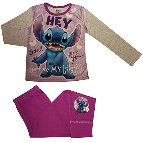 Disney Stitch Girl's 2 Piece Pyjama Set Love You 5-6 Years Purple/Grey
