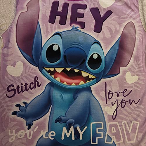 Disney Stitch Girl's 2 Piece Pyjama Set Love You 5-6 Years Purple/Grey