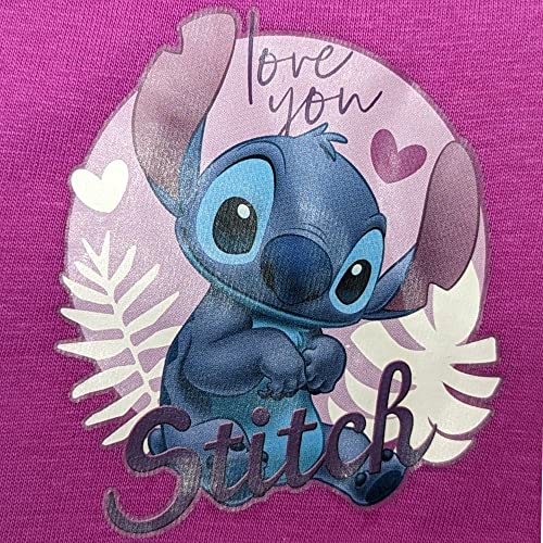 Disney Stitch Girl's 2 Piece Pyjama Set Love You 5-6 Years Purple/Grey