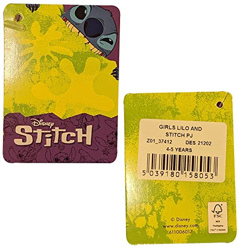 Disney Stitch Girl's 2 Piece Pyjama Set Love You 5-6 Years Purple/Grey