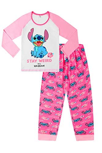 Disney Girls Lilo and Stitch Stay Weird Pink White Long Pyjamas (7-8 Years)