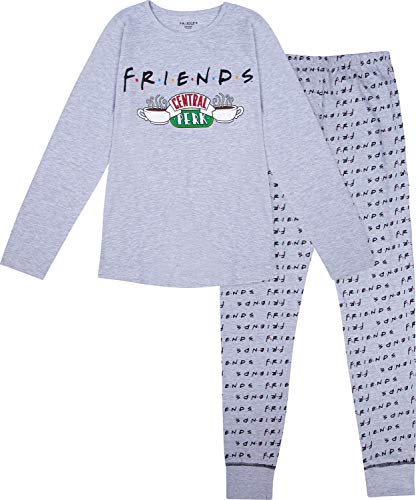 Official Girls Friends Pyjamas, Central Perk Pjs, Cotton Pyjamas for Teenage Girls, Ages 8 to 15 Years Old (14-15 Years) Grey