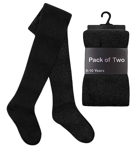 ZRWASKA® 2 Pairs Kids Girls School Cotton Tights Baby Plain Uniform School Tights, Children Winter School Warm Cotton Rich Tight Plain Super Soft Tights Everyday use (Pack 2) Black, 15-16 Yrs