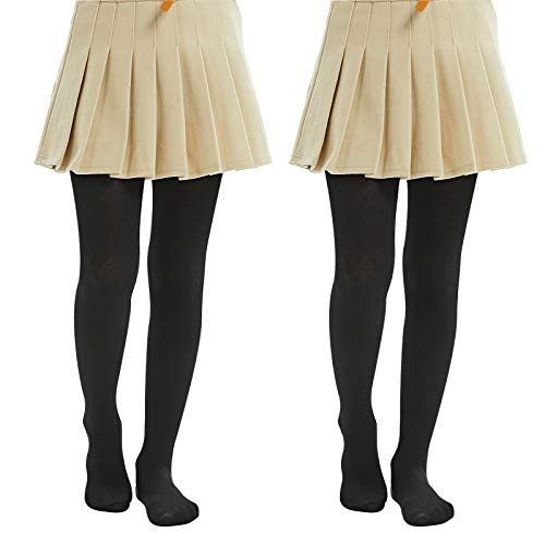 MANZI 2 Pairs 400 Denier Girls Thermal Tights Black Thick Warm Fleece Winter Opaque Leggings School Tights (X-Large)