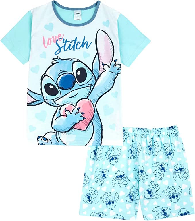 Disney Lilo and Stitch Girls Pyjamas Short PJs, Ages 5 to 15 Years Old, Official Merchandise (as8, age, 12_years, 13_years) Blue