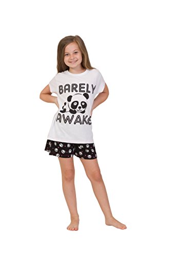 Girls Barely Awake Panda Short Pyjamas Black and White 9 to 16 Years (11-12 Years)