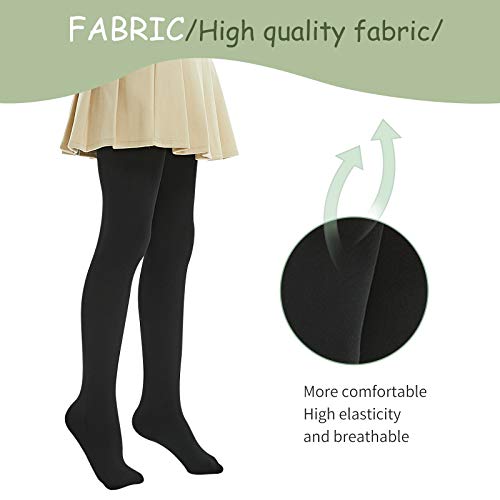 MANZI 2 Pairs 400 Denier Girls Thermal Tights Black Thick Warm Fleece Winter Opaque Leggings School Tights (X-Large)