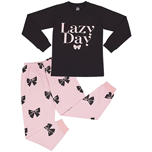 A2Z 4 Kids Girls Pyjamas Children Lazy Day Print Black PJs 2 Piece - PJS 209 Lazy Black_13