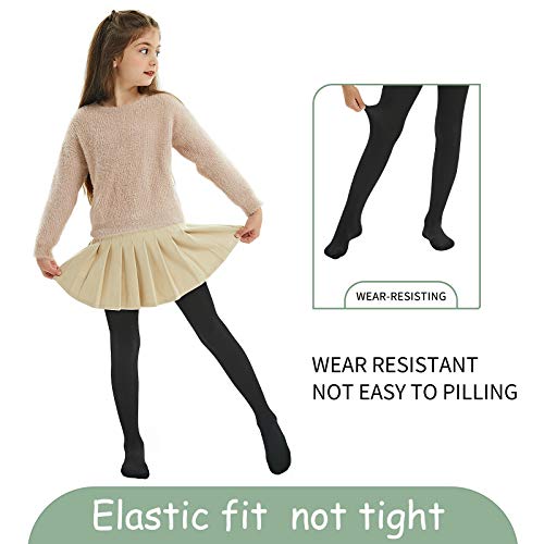 MANZI 2 Pairs 400 Denier Girls Thermal Tights Black Thick Warm Fleece Winter Opaque Leggings School Tights (X-Large)