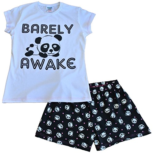 Girls Barely Awake Panda Short Pyjamas Black and White 9 to 16 Years (11-12 Years)
