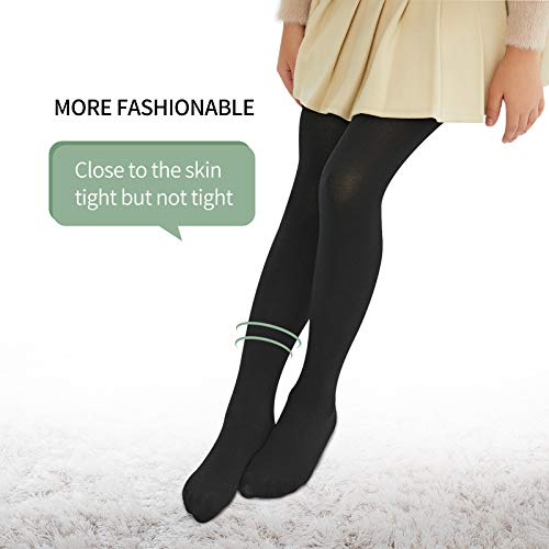 MANZI 2 Pairs 400 Denier Girls Thermal Tights Black Thick Warm Fleece Winter Opaque Leggings School Tights (X-Large)