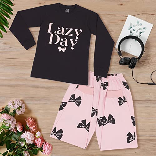 A2Z 4 Kids Girls Pyjamas Children Lazy Day Print Black PJs 2 Piece - PJS 209 Lazy Black_13