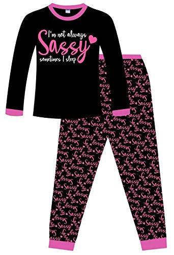 ThePyjamaFactory I'm not Always Sassy Sometimes I Sleep Girls Cotton Pyjamas 9 to 16 Years (13-14 Years) Black
